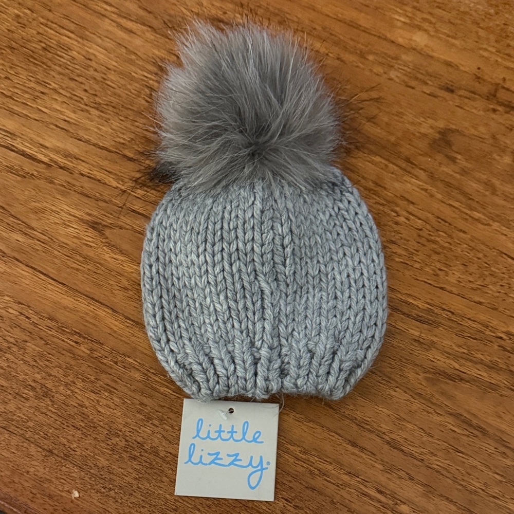 Gray Knit Beanie with Pom-Pom
